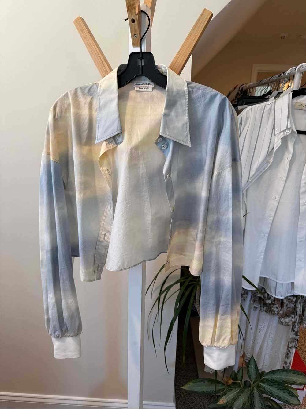 Alexander McQueen Pale Blue and Cream Lightweight Blouse